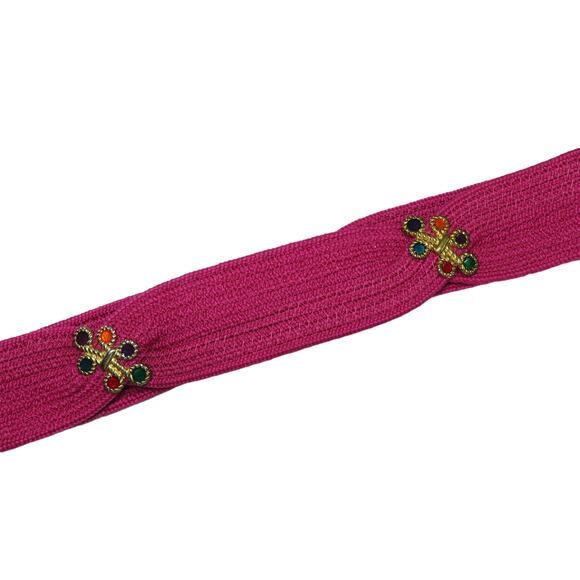 Vintage Hot Pink Woven Belt with Multicolor Rainbow Gem Rhinestones Retro Belt main image 9